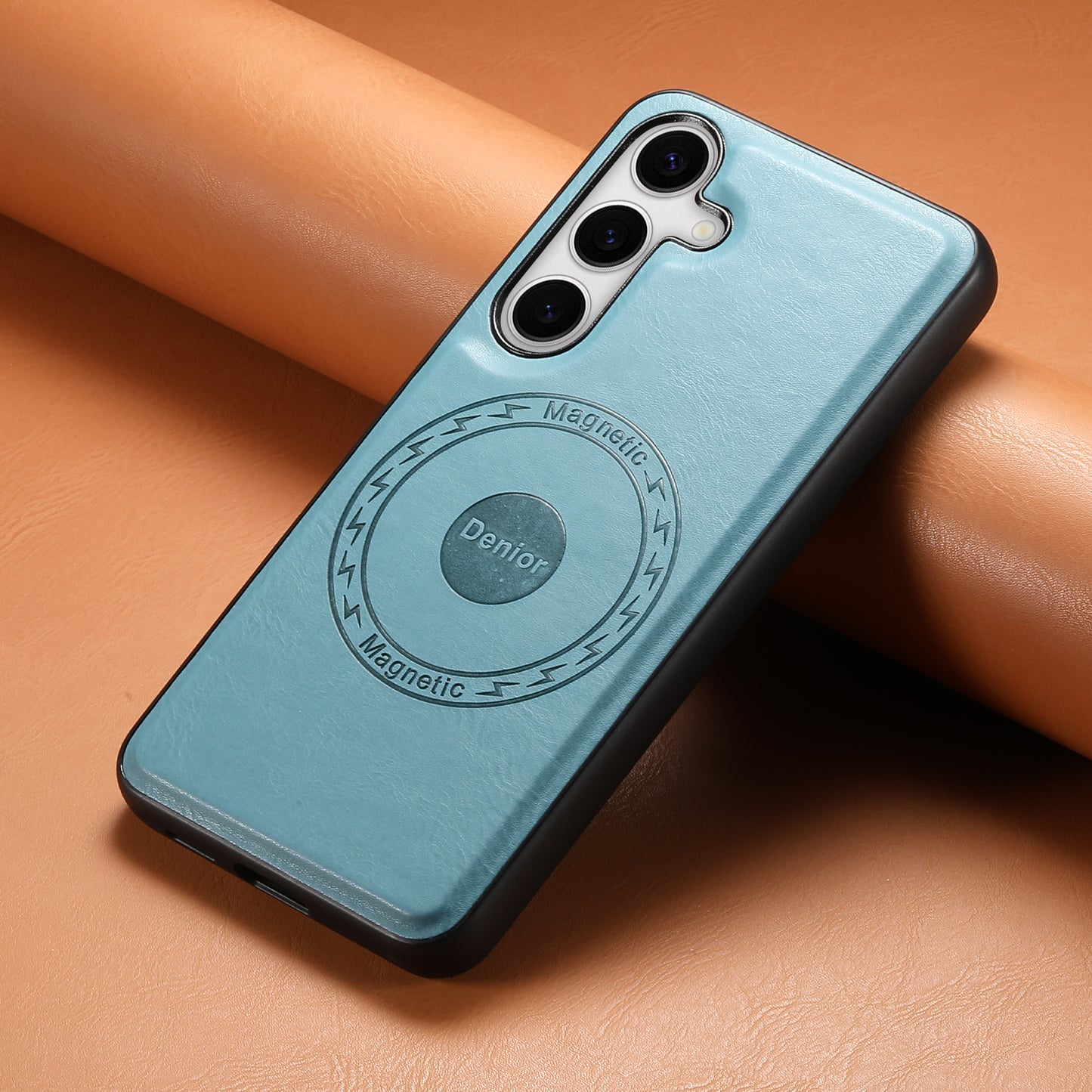 DENIOR For Samsung Galaxy S24 Cowhide Texture Phone Case Magnetic Leather Back Cover - Blue