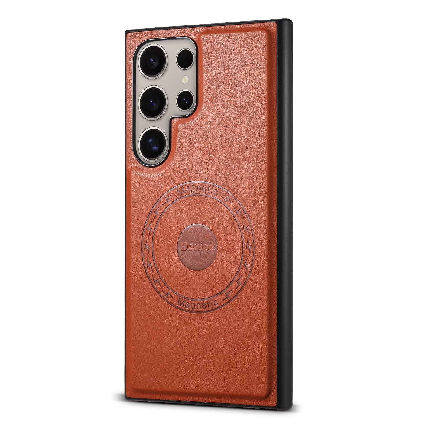 DENIOR For Samsung Galaxy S24 Ultra Magnetic Case Cowhide Texture Leather Back Cover - Brown