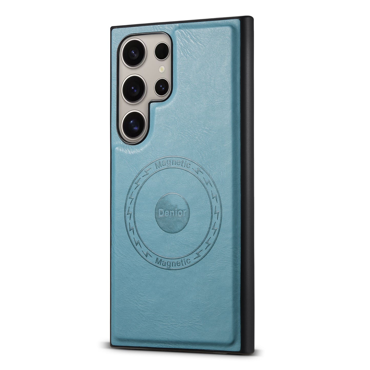 DENIOR For Samsung Galaxy S24 Ultra Magnetic Case Cowhide Texture Leather Back Cover - Blue
