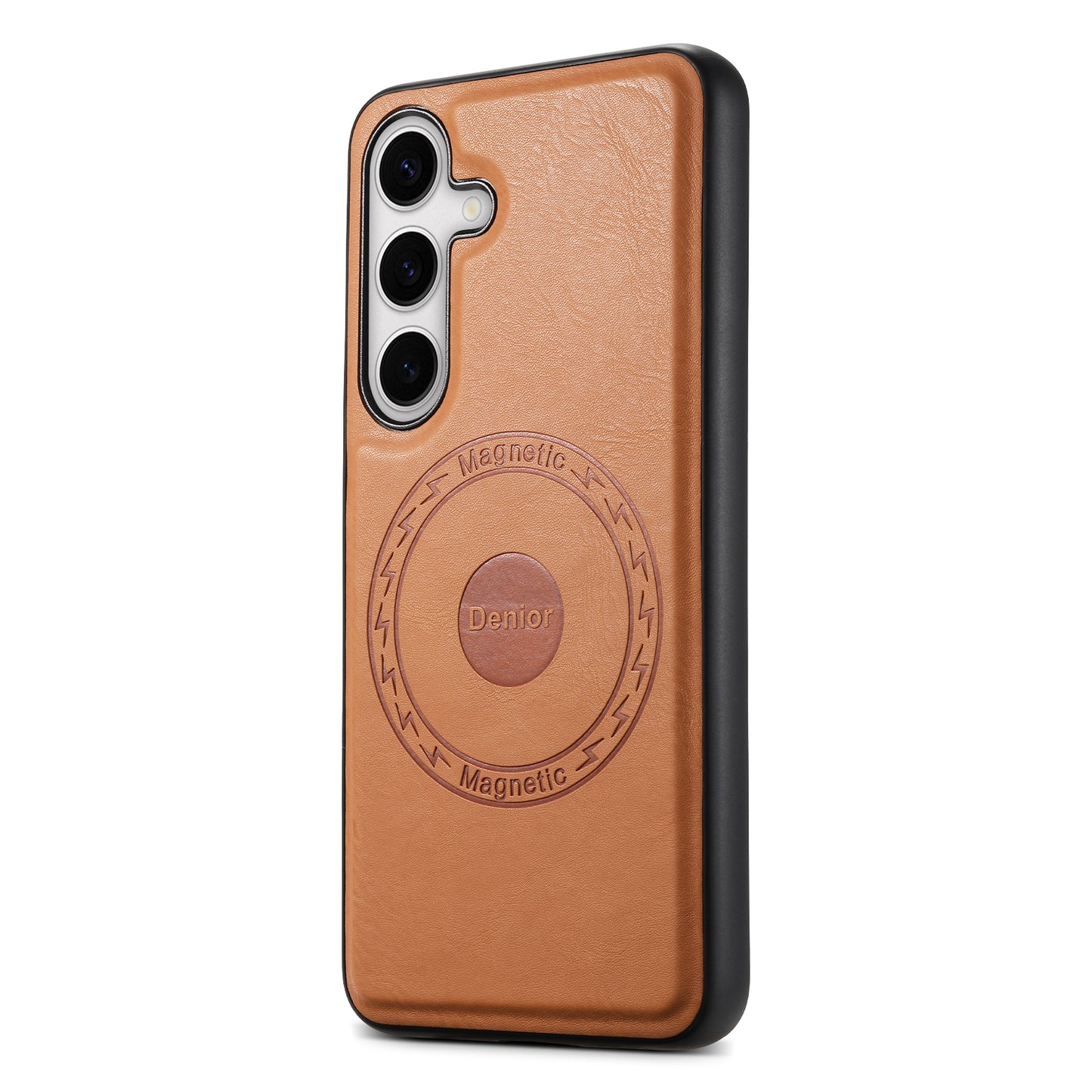DENIOR For Samsung Galaxy S24+ Case Cowhide Texture Magnetic Phone Cover - Khaki