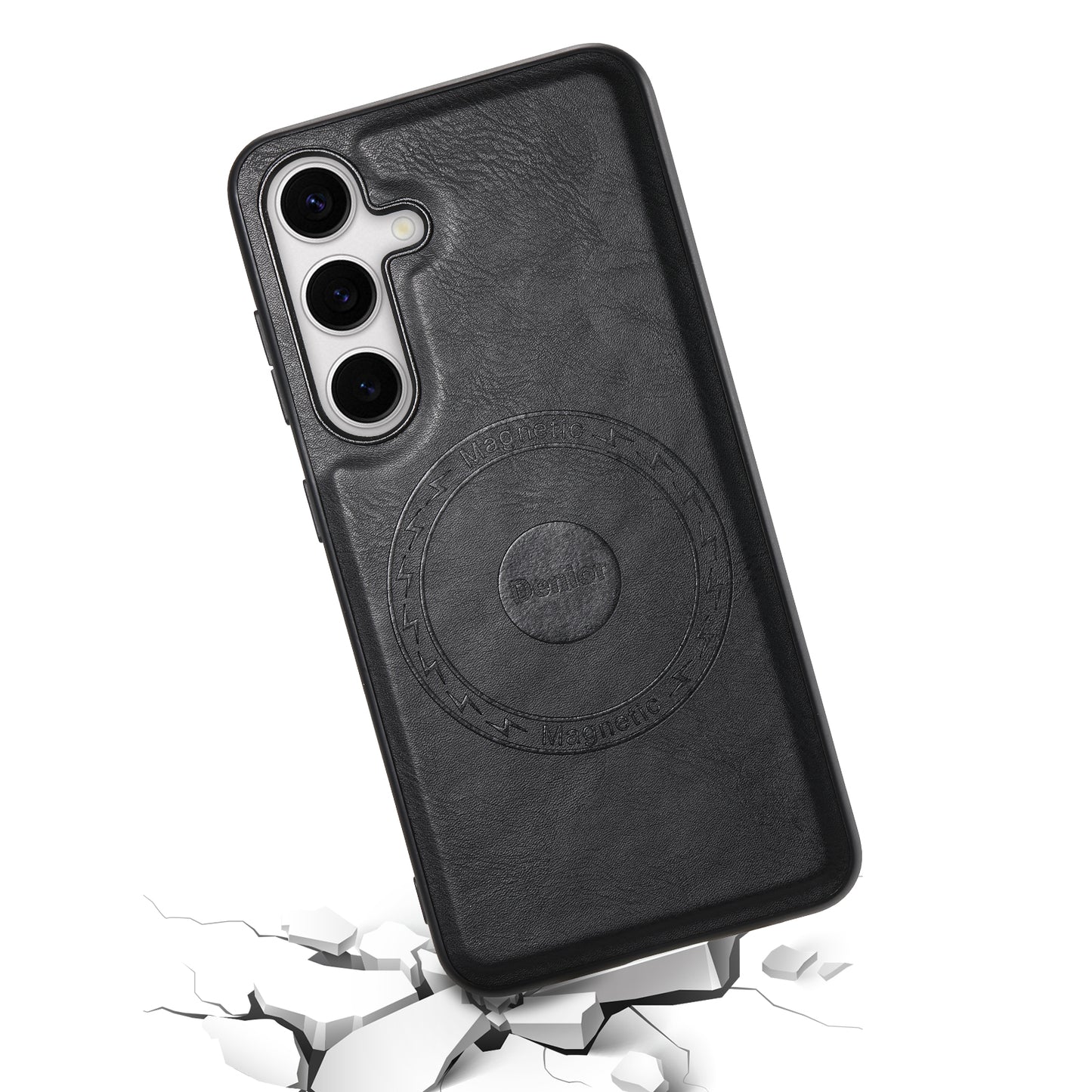 DENIOR For Samsung Galaxy S24+ Case Cowhide Texture Magnetic Phone Cover - Black