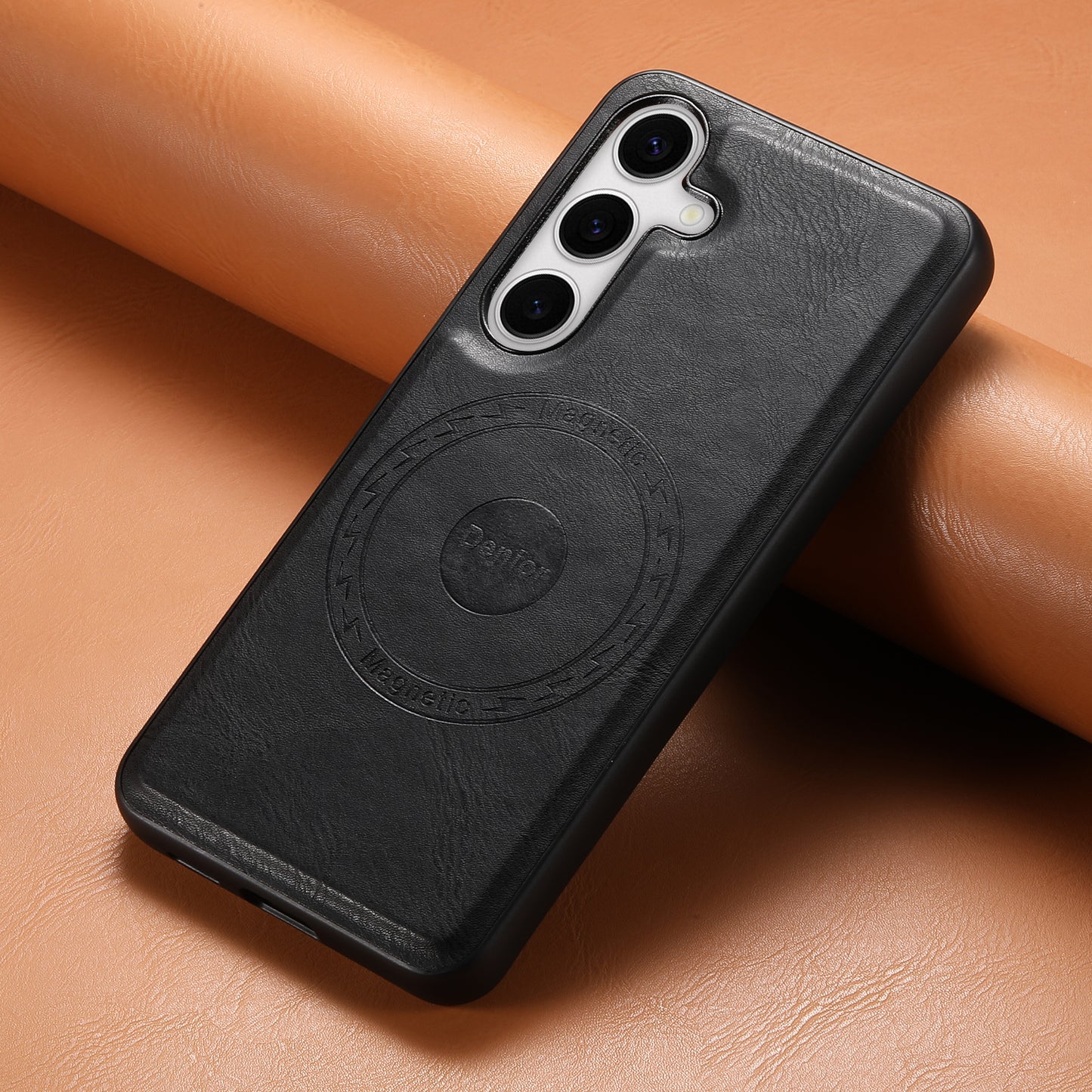 DENIOR For Samsung Galaxy S24+ Case Cowhide Texture Magnetic Phone Cover - Black
