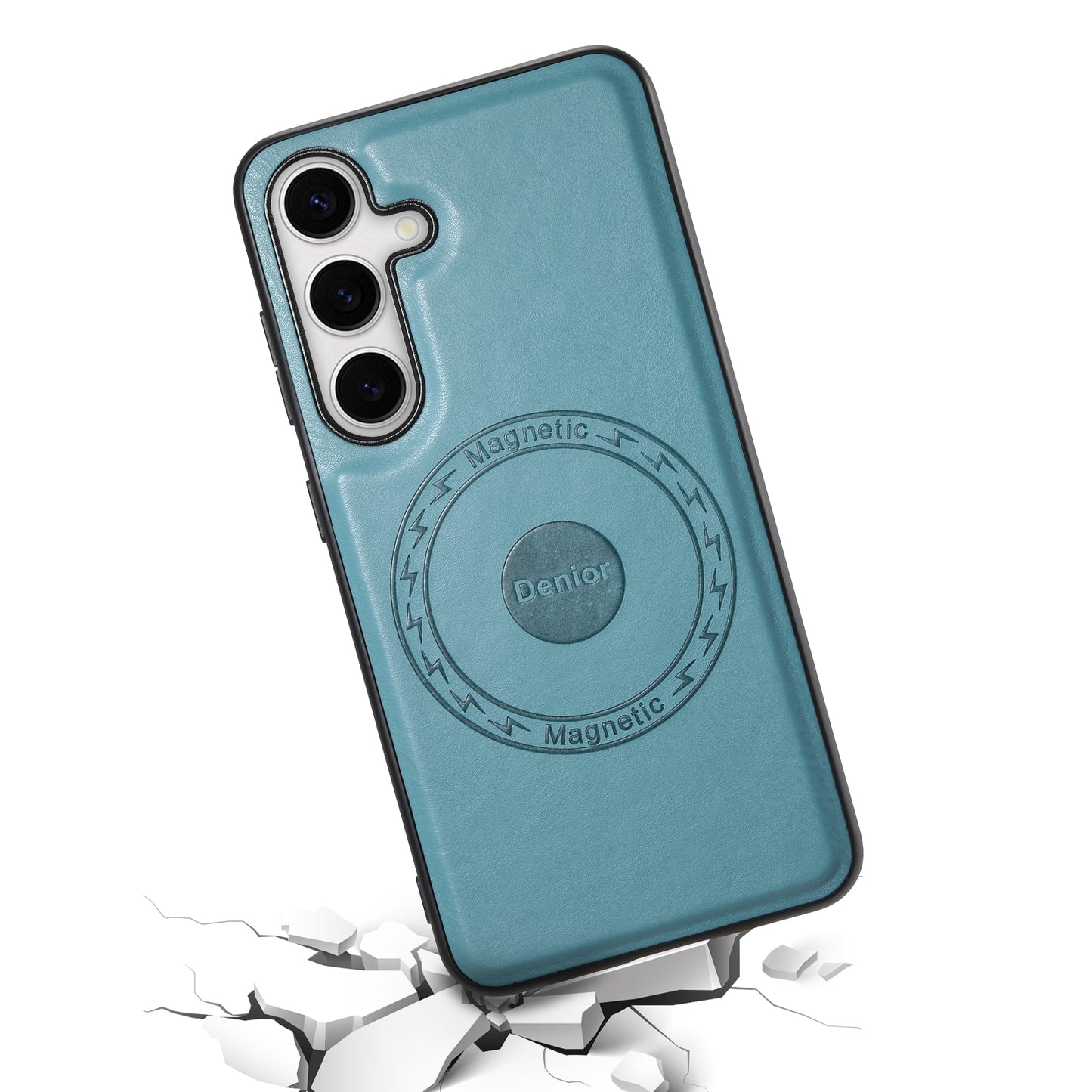 DENIOR For Samsung Galaxy S24+ Case Cowhide Texture Magnetic Phone Cover - Blue