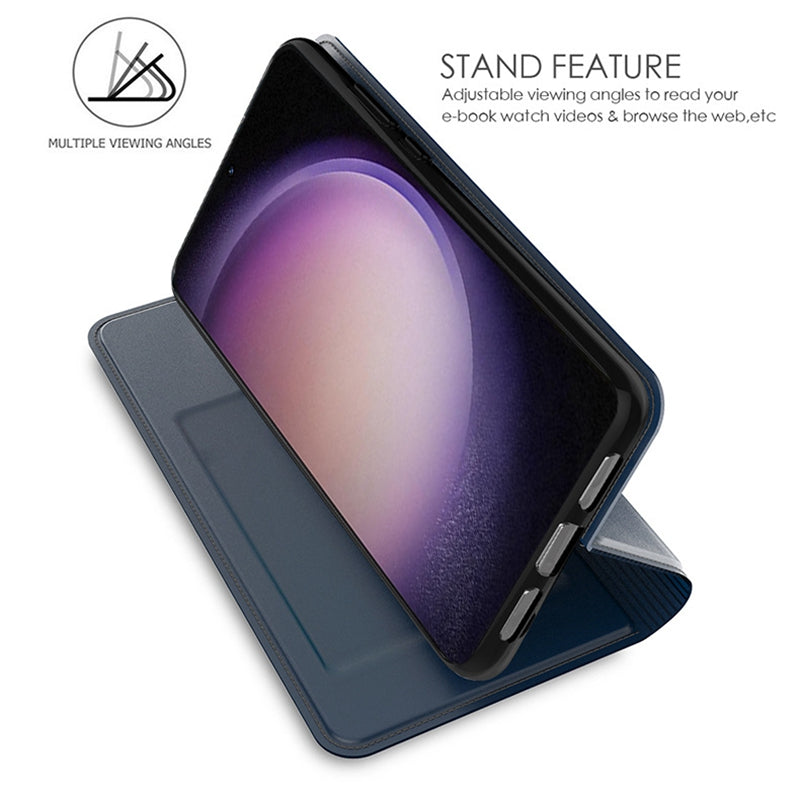 For Samsung Galaxy S24 Phone Stand Case Card Holder PU Leather Cell Phone Cover - Blue