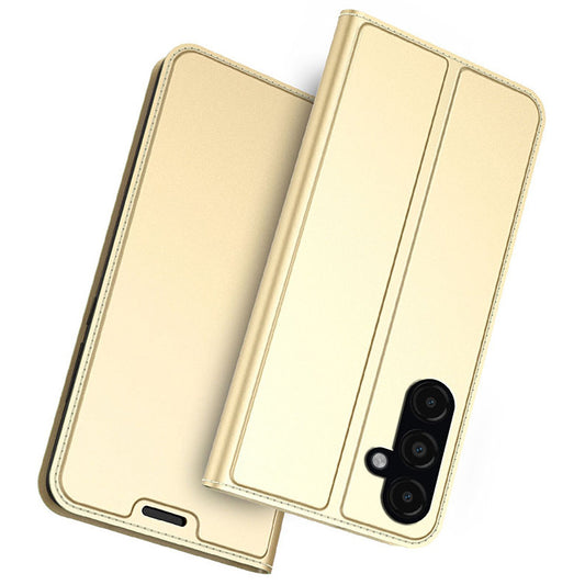 For Samsung Galaxy S24 Phone Stand Case Card Holder PU Leather Cell Phone Cover - Gold