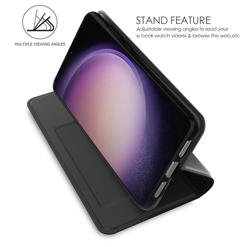 For Samsung Galaxy S24+ Card Holder PU Leather Phone Cover Anti-Scratch Cell Phone Stand Case - Black