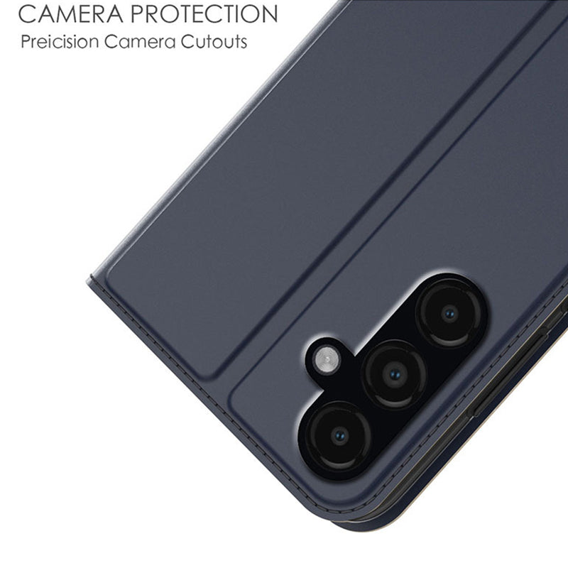 For Samsung Galaxy S24+ Card Holder PU Leather Phone Cover Anti-Scratch Cell Phone Stand Case - Blue