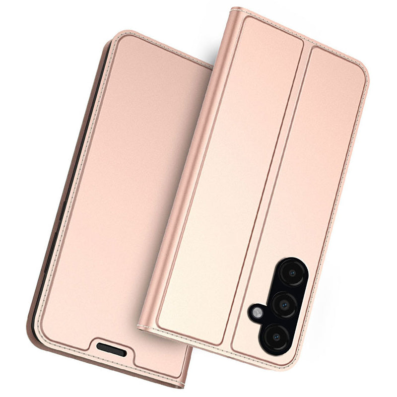 For Samsung Galaxy S24+ Card Holder PU Leather Phone Cover Anti-Scratch Cell Phone Stand Case - Rose Gold