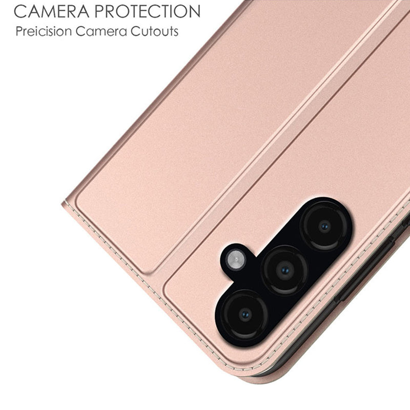 For Samsung Galaxy S24+ Card Holder PU Leather Phone Cover Anti-Scratch Cell Phone Stand Case - Rose Gold
