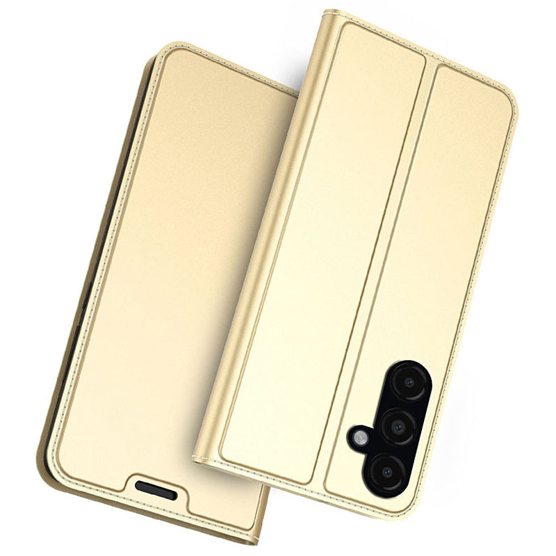 For Samsung Galaxy S24+ Card Holder PU Leather Phone Cover Anti-Scratch Cell Phone Stand Case - Gold