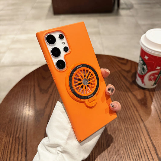 VOERO For Samsung Galaxy S24 Ultra PC Case Electroplating Kickstand Phone Case Built-In Rotating Gyro - Orange