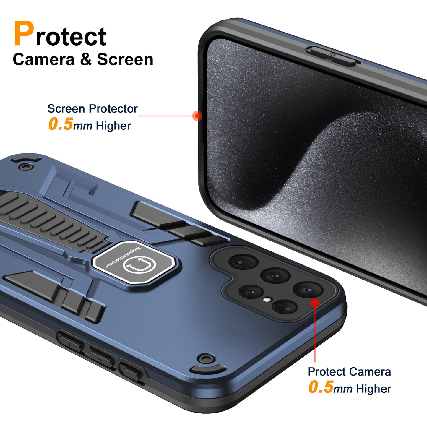 For Samsung Galaxy S24 Ultra Case Drop-resistant Kickstand Back Shell Work with Magnetic Car Mount - Blue