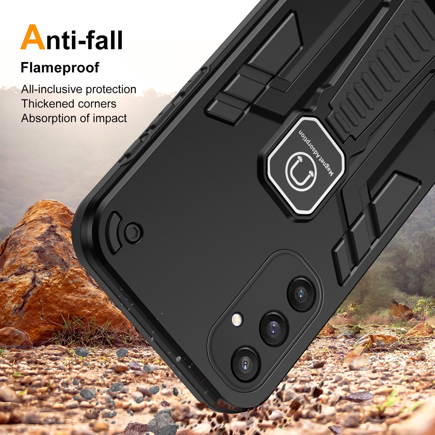 For Samsung Galaxy S24+ Case Anti-scratch PC + TPU Phone Back Shell with Kickstand - Black