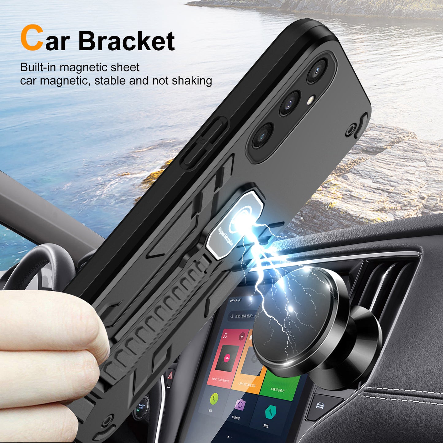 For Samsung Galaxy S24+ Case Anti-scratch PC + TPU Phone Back Shell with Kickstand - Black