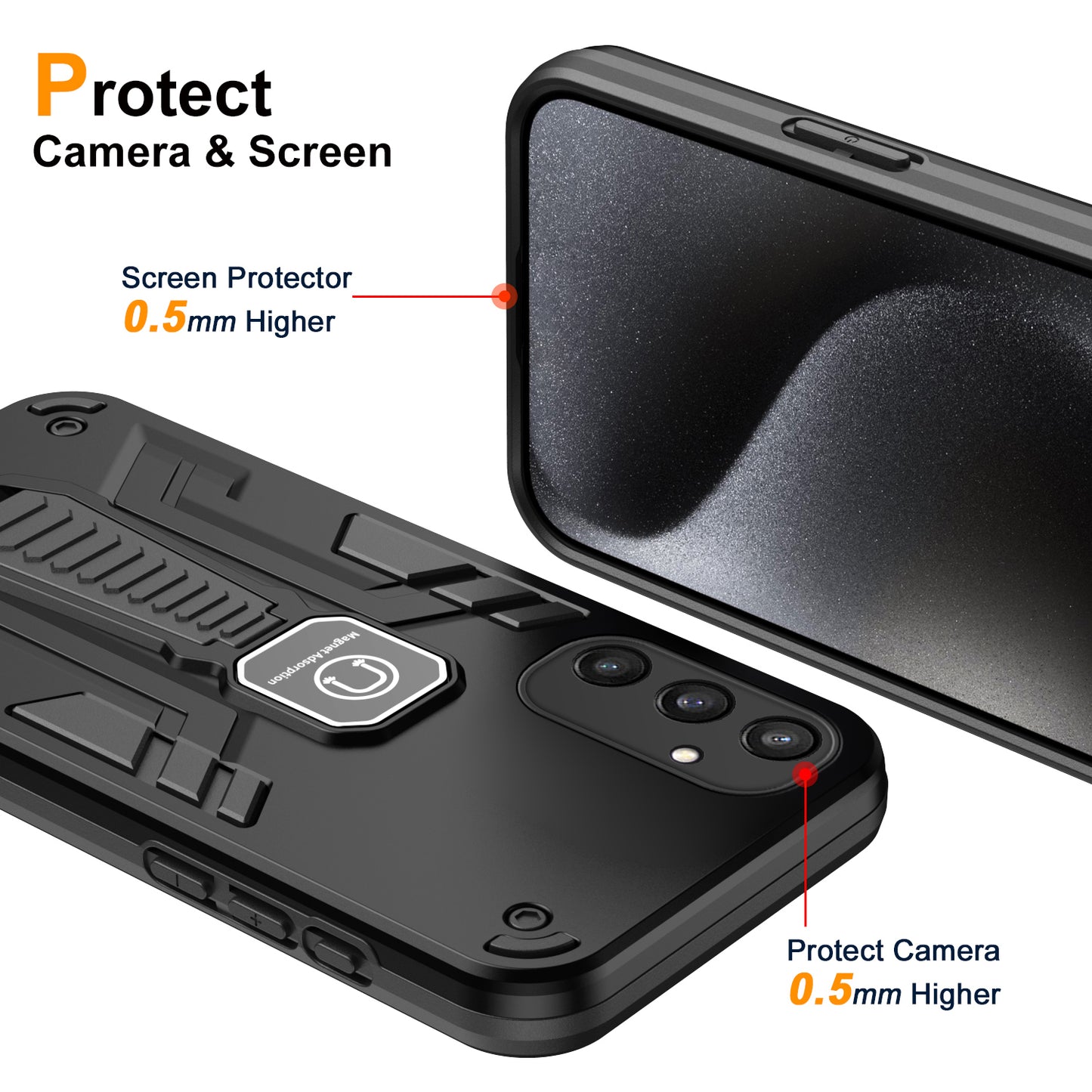For Samsung Galaxy S24+ Case Anti-scratch PC + TPU Phone Back Shell with Kickstand - Black