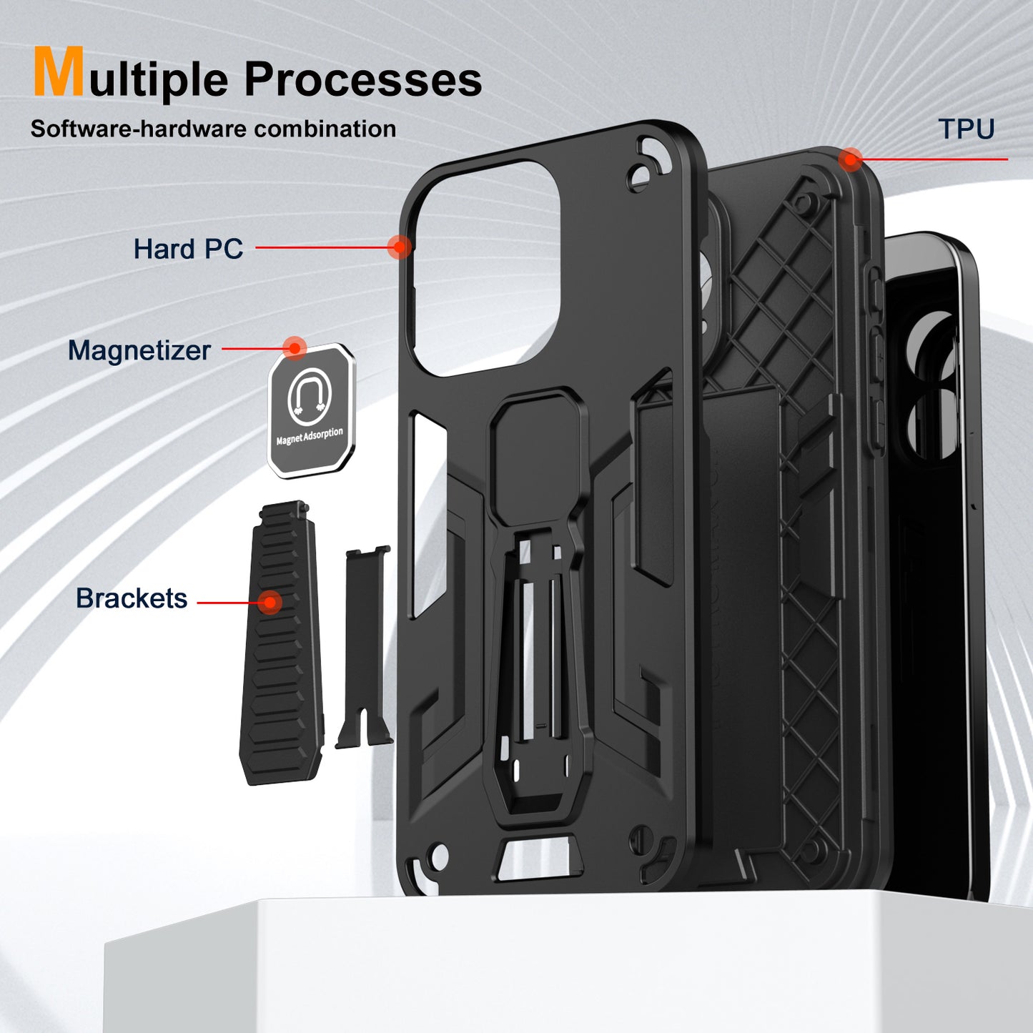 For Samsung Galaxy S24+ Case Anti-scratch PC + TPU Phone Back Shell with Kickstand - Black