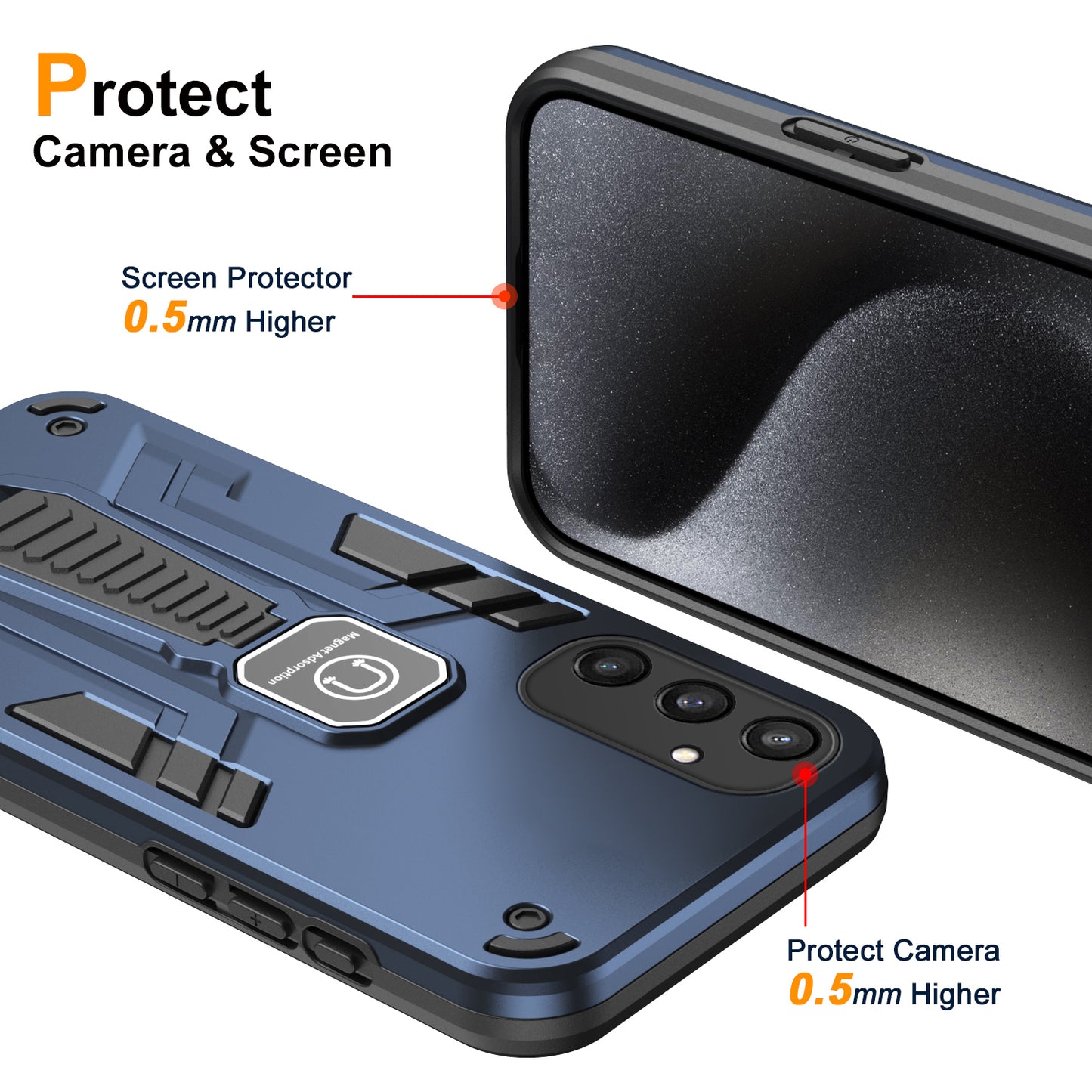 For Samsung Galaxy S24 Case Shock Absorbing Phone Protector with Kickstand - Blue