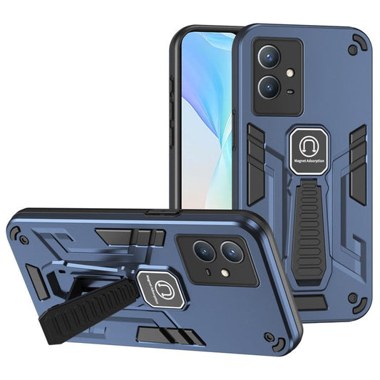 For vivo Y33s / T1x 4G Phone Case Drop Protective Cover with Built-in Kickstand - Blue