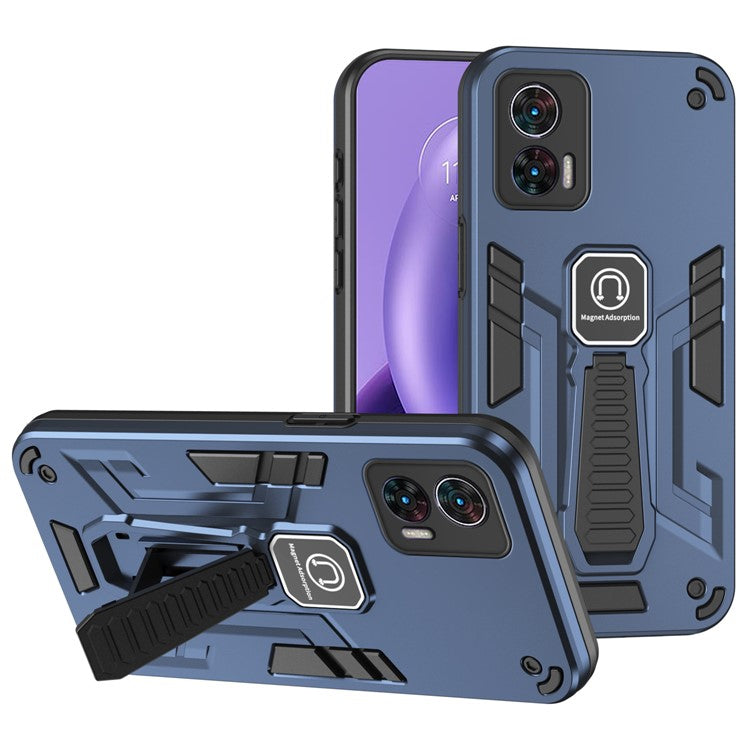 For Motorola Edge 30 Neo 5G Kickstand Case PC + TPU Cover Support Magnetic Car Mount - Blue