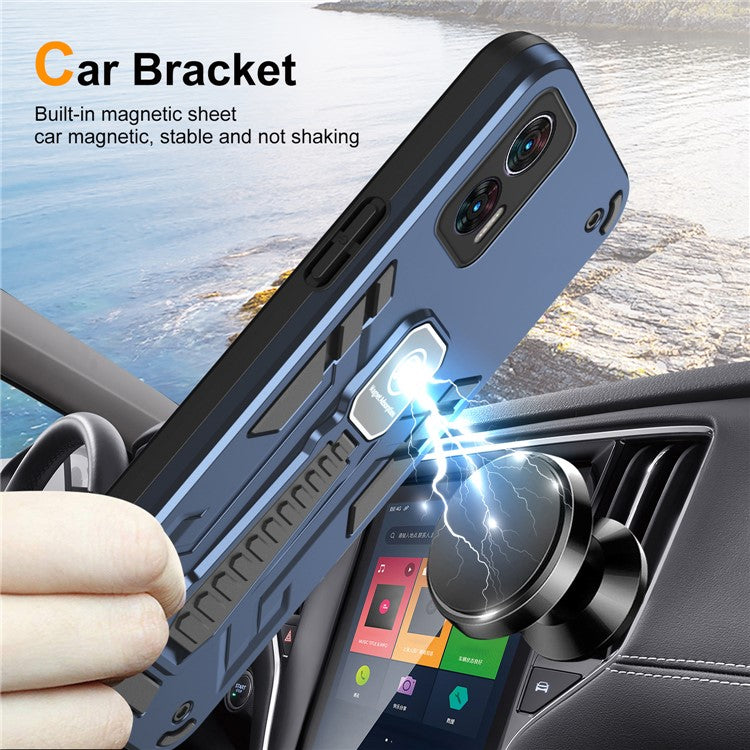 For Motorola Edge 30 Neo 5G Kickstand Case PC + TPU Cover Support Magnetic Car Mount - Blue