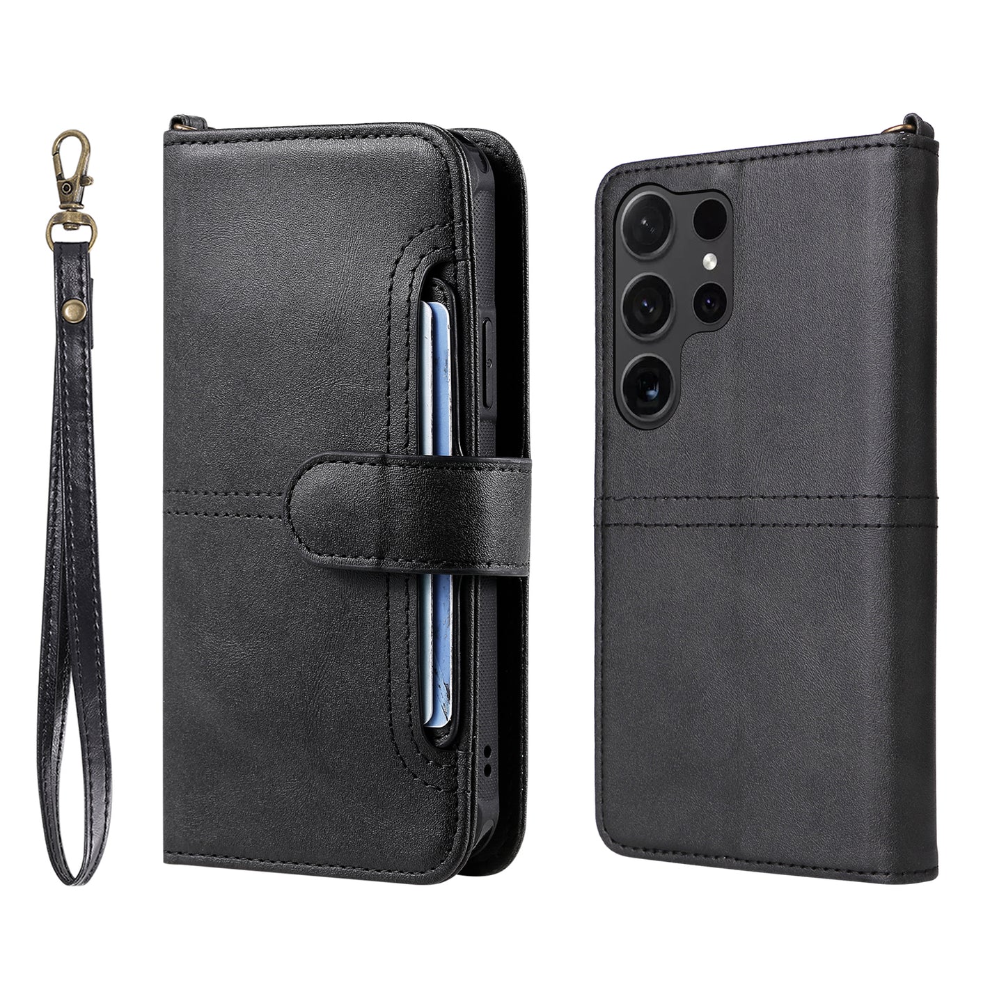 KT Leather Series-4 For Samsung Galaxy S24 Ultra Case 2-in-1 Detachable Stand Phone Cover - Black