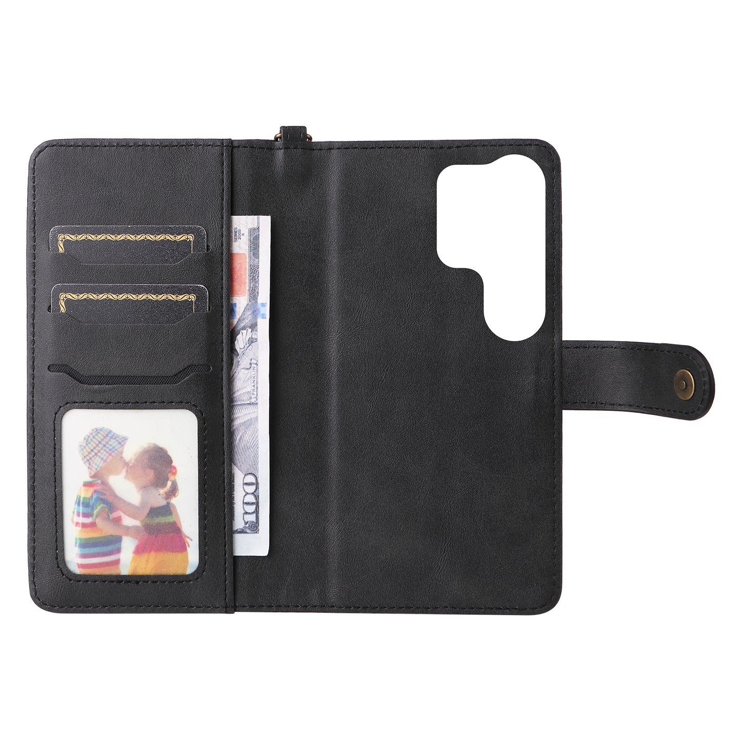 KT Leather Series-4 For Samsung Galaxy S24 Ultra Case 2-in-1 Detachable Stand Phone Cover - Black
