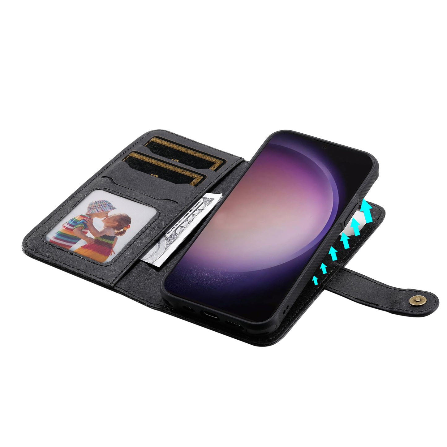 KT Leather Series-4 For Samsung Galaxy S24 Ultra Case 2-in-1 Detachable Stand Phone Cover - Black