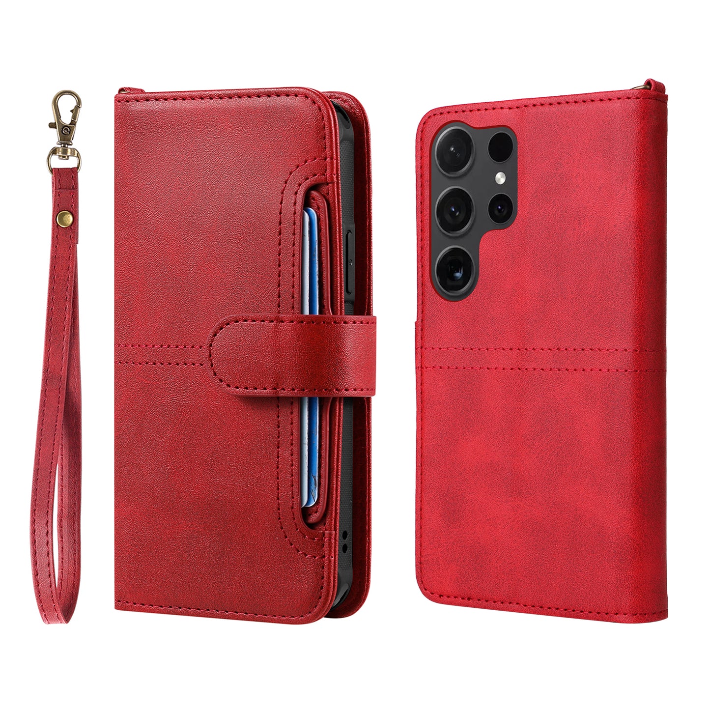 KT Leather Series-4 For Samsung Galaxy S24 Ultra Case 2-in-1 Detachable Stand Phone Cover - Red