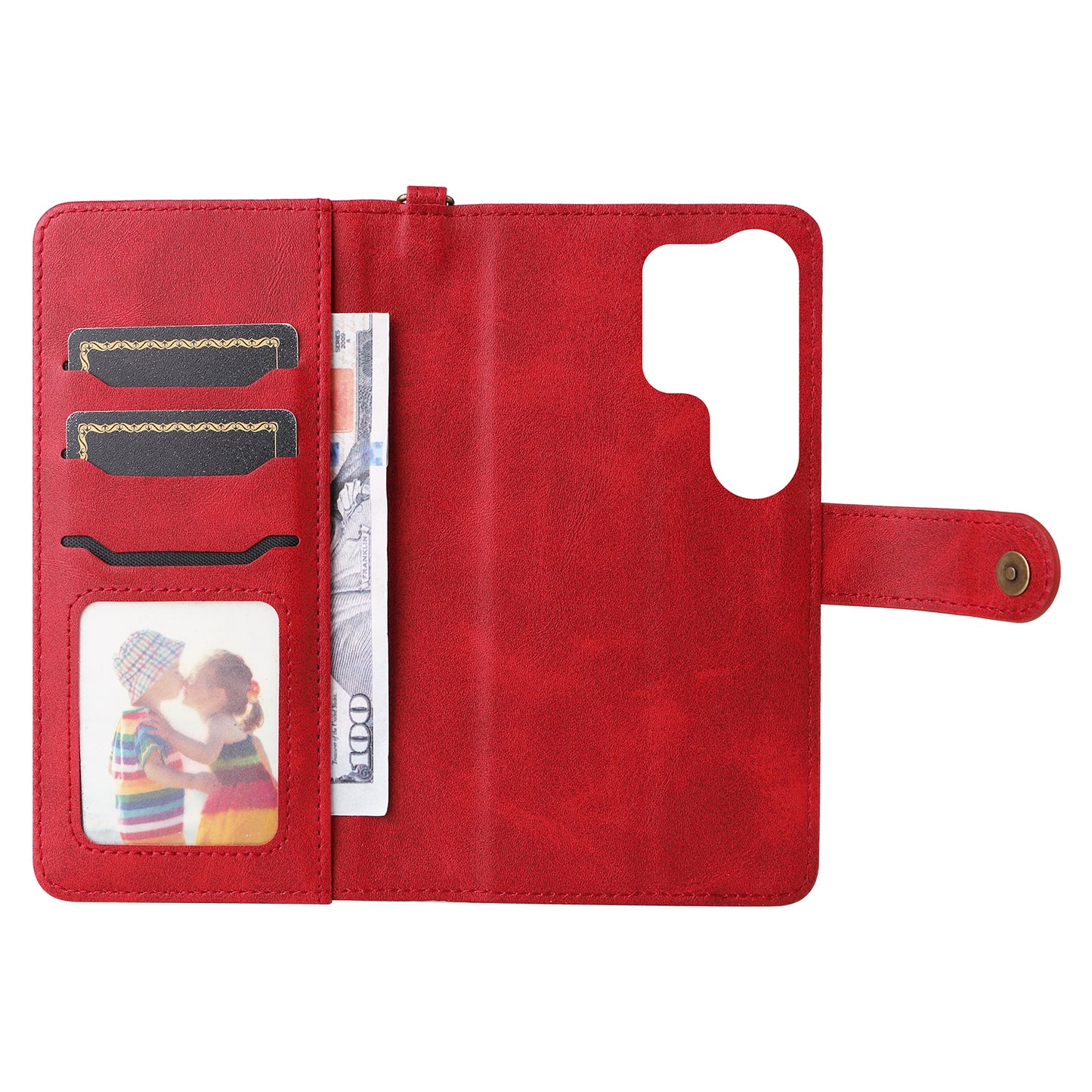 KT Leather Series-4 For Samsung Galaxy S24 Ultra Case 2-in-1 Detachable Stand Phone Cover - Red