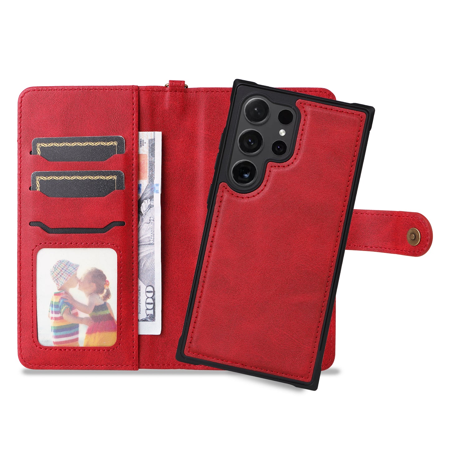 KT Leather Series-4 For Samsung Galaxy S24 Ultra Case 2-in-1 Detachable Stand Phone Cover - Red