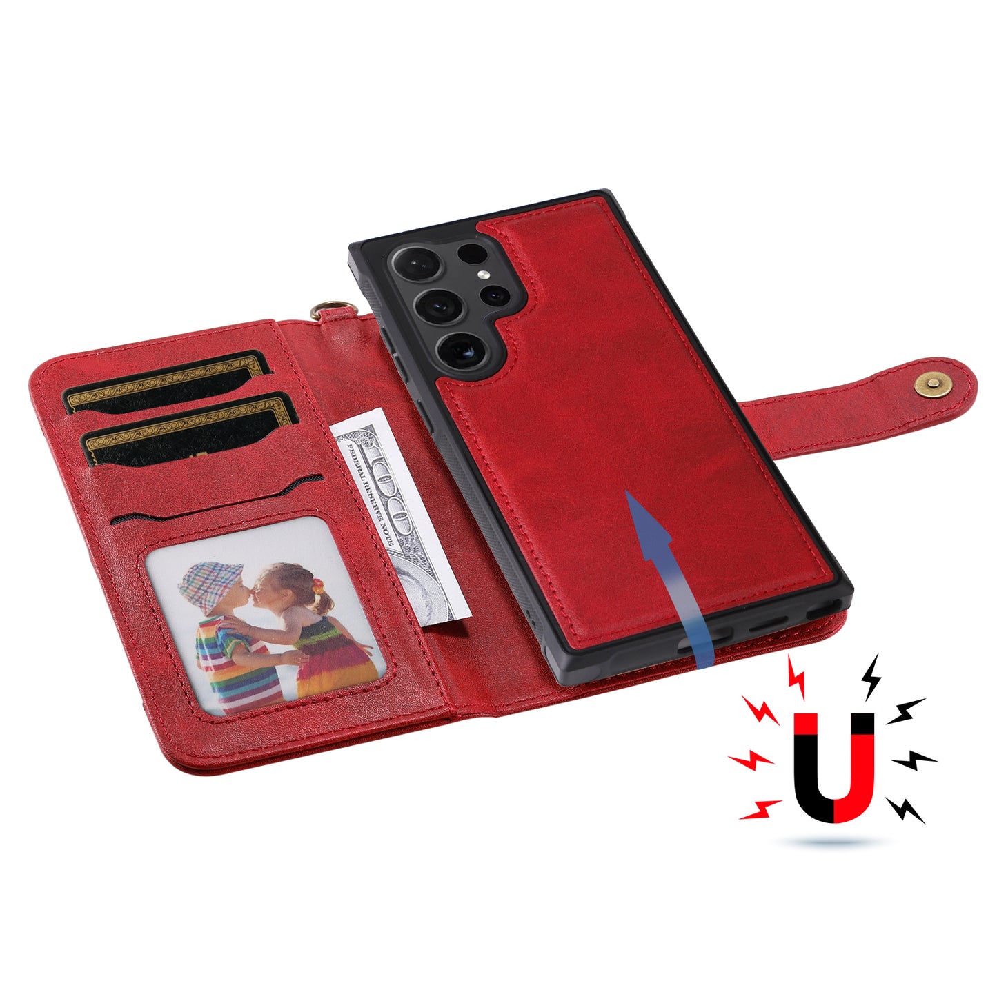 KT Leather Series-4 For Samsung Galaxy S24 Ultra Case 2-in-1 Detachable Stand Phone Cover - Red