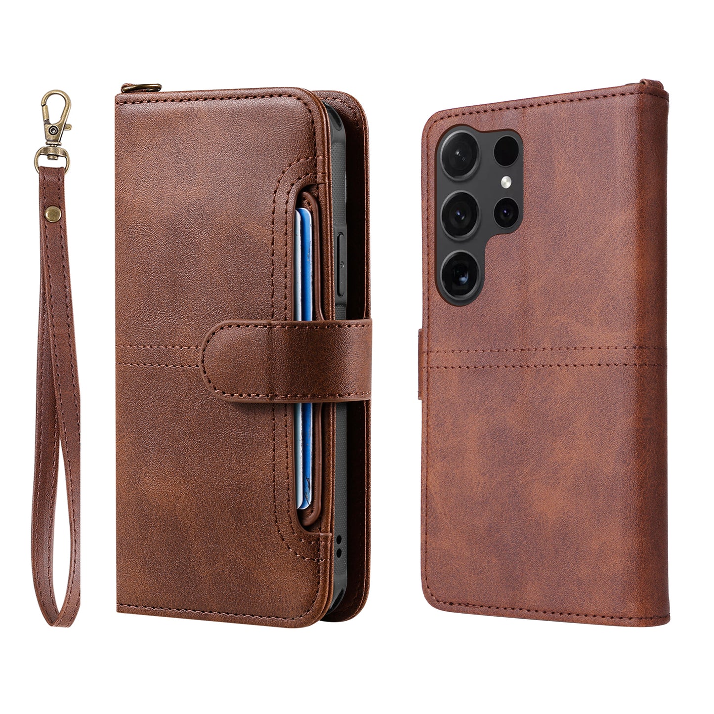 KT Leather Series-4 For Samsung Galaxy S24 Ultra Case 2-in-1 Detachable Stand Phone Cover - Coffee