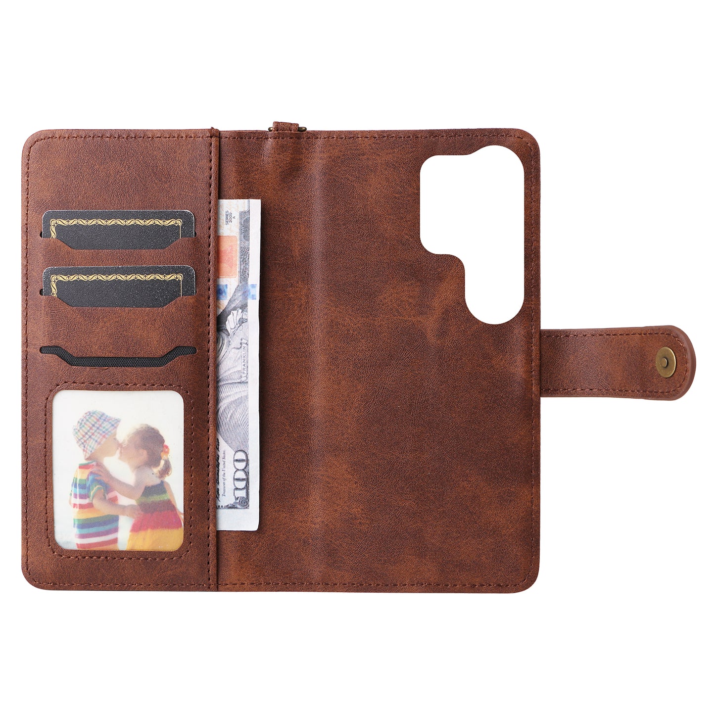 KT Leather Series-4 For Samsung Galaxy S24 Ultra Case 2-in-1 Detachable Stand Phone Cover - Coffee