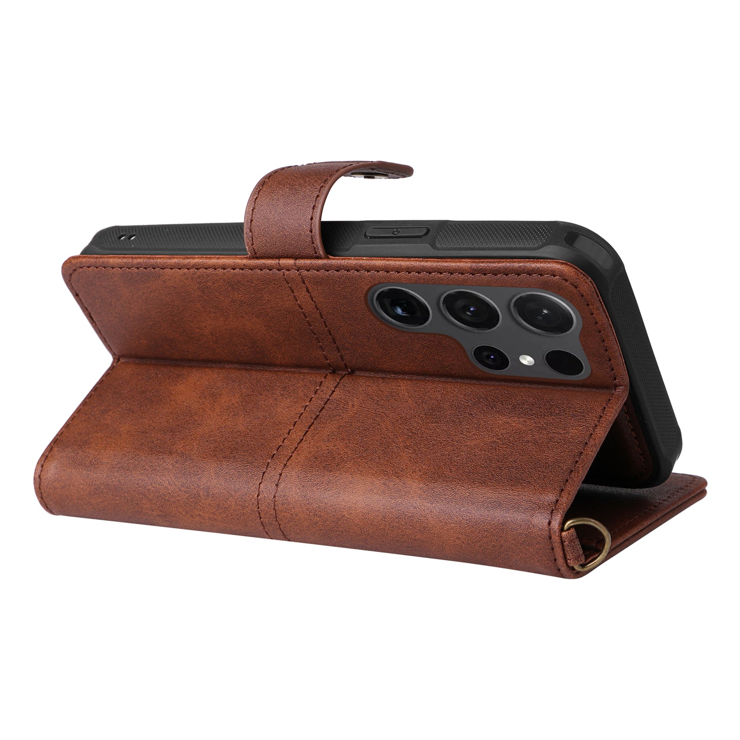 KT Leather Series-4 For Samsung Galaxy S24 Ultra Case 2-in-1 Detachable Stand Phone Cover - Coffee