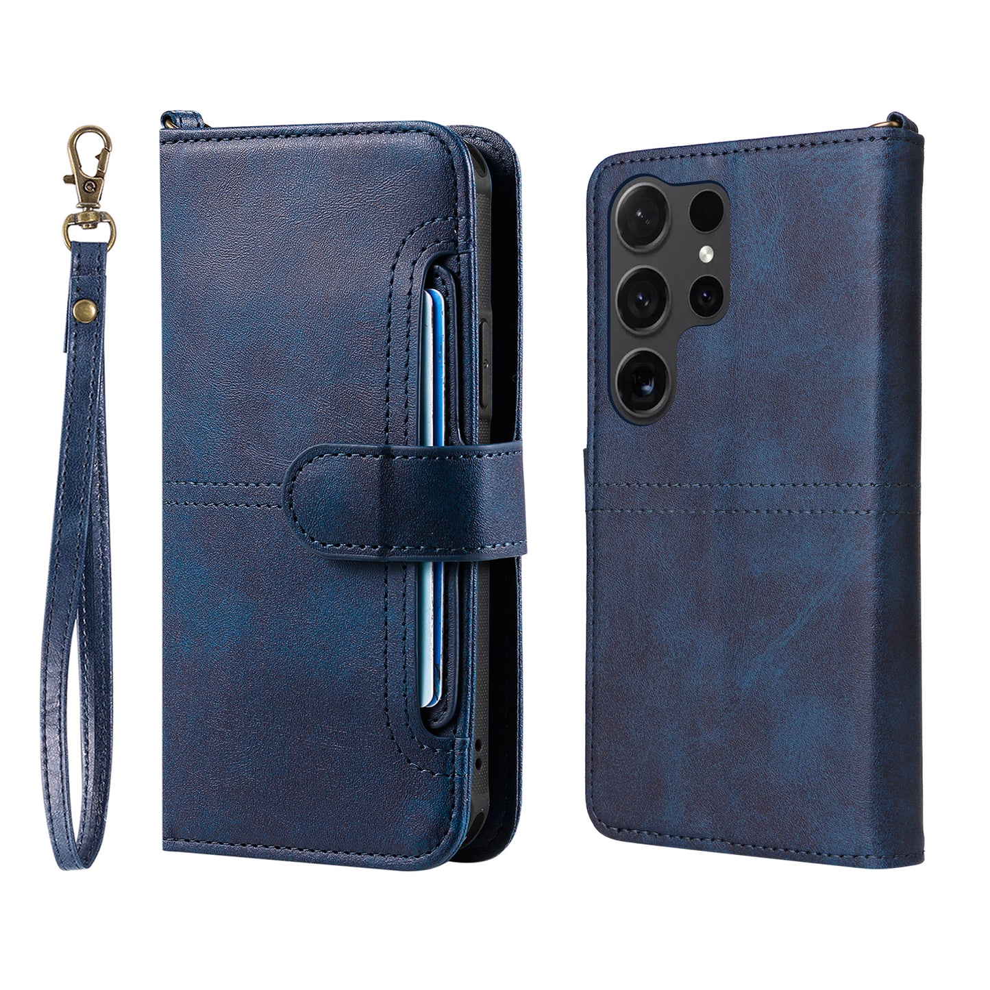KT Leather Series-4 For Samsung Galaxy S24 Ultra Case 2-in-1 Detachable Stand Phone Cover - Blue