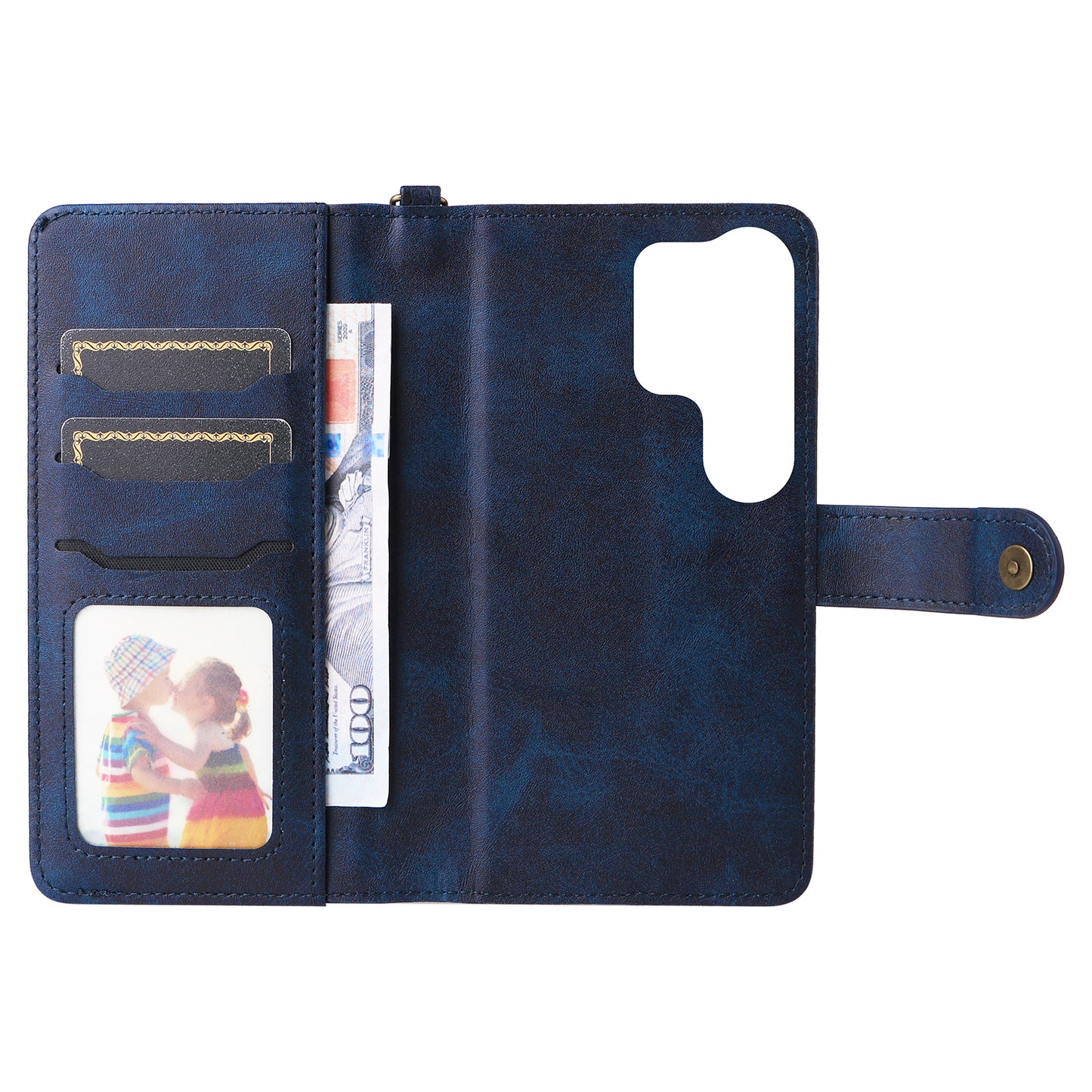KT Leather Series-4 For Samsung Galaxy S24 Ultra Case 2-in-1 Detachable Stand Phone Cover - Blue