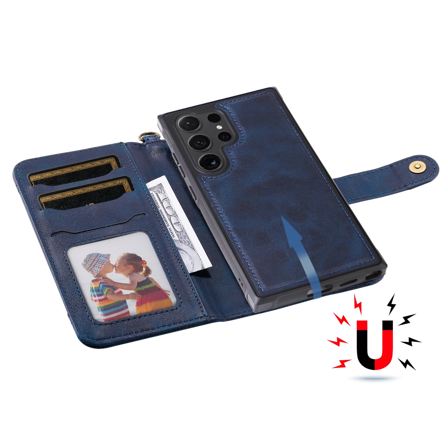 KT Leather Series-4 For Samsung Galaxy S24 Ultra Case 2-in-1 Detachable Stand Phone Cover - Blue