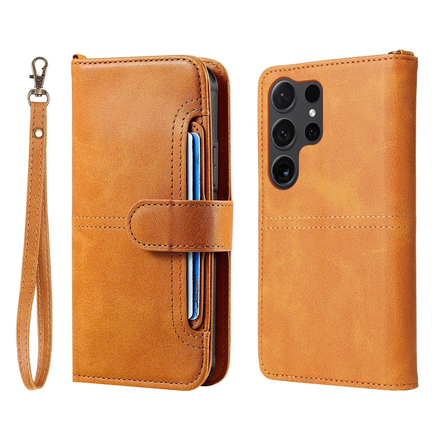 KT Leather Series-4 For Samsung Galaxy S24 Ultra Case 2-in-1 Detachable Stand Phone Cover - Brown