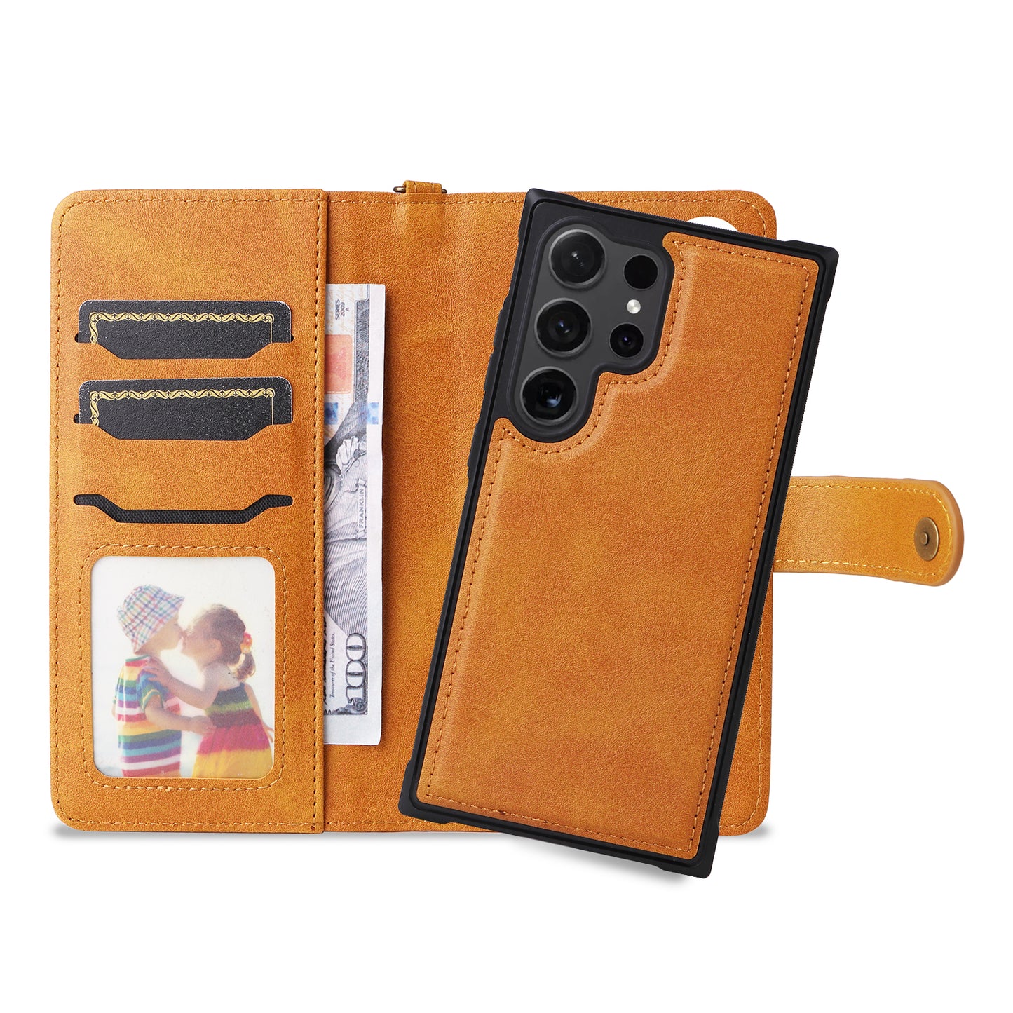 KT Leather Series-4 For Samsung Galaxy S24 Ultra Case 2-in-1 Detachable Stand Phone Cover - Brown