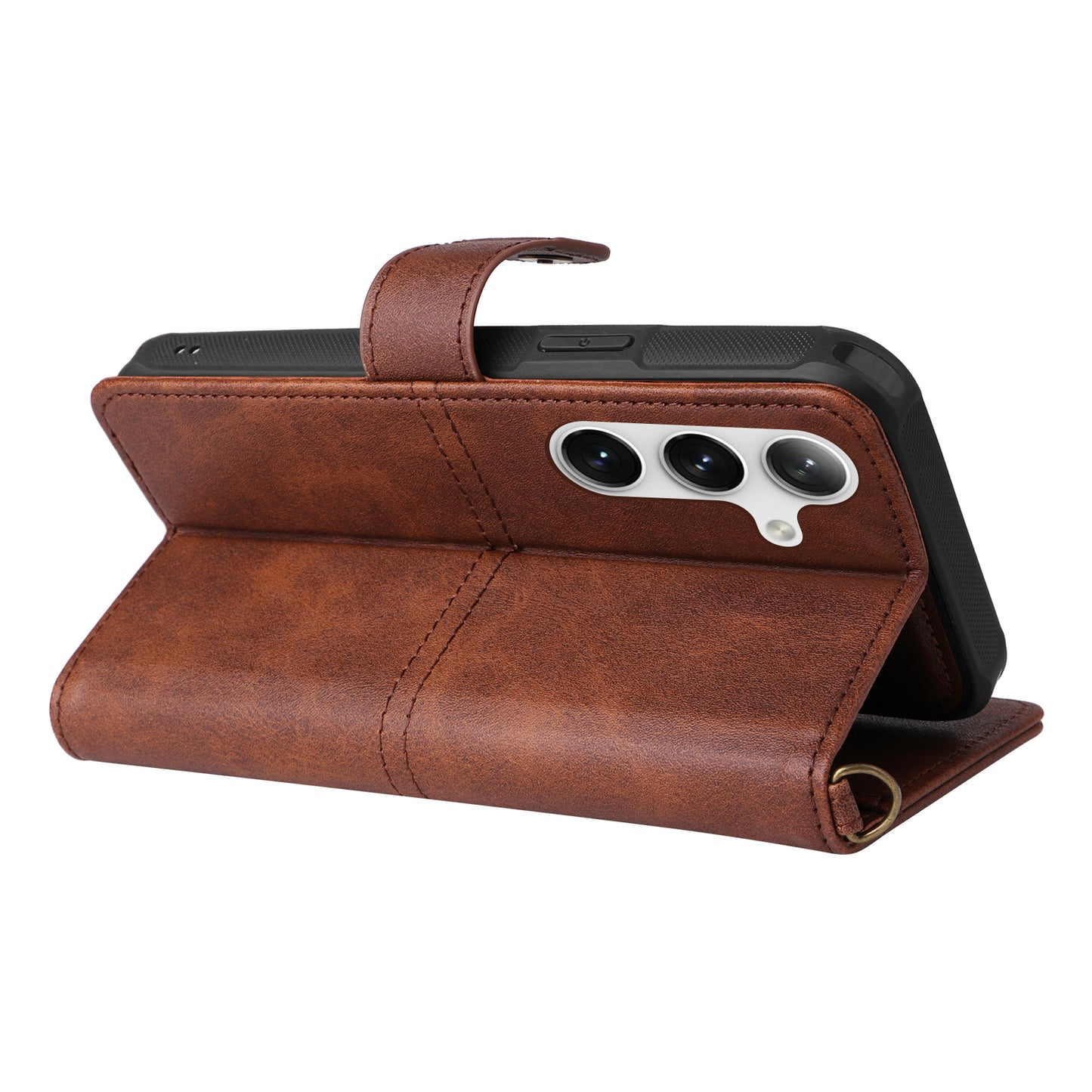 KT Leather Series-4 For Samsung Galaxy S24 Wallet Case 2-in-1 Detachable Flip Stand Phone Cover - Coffee