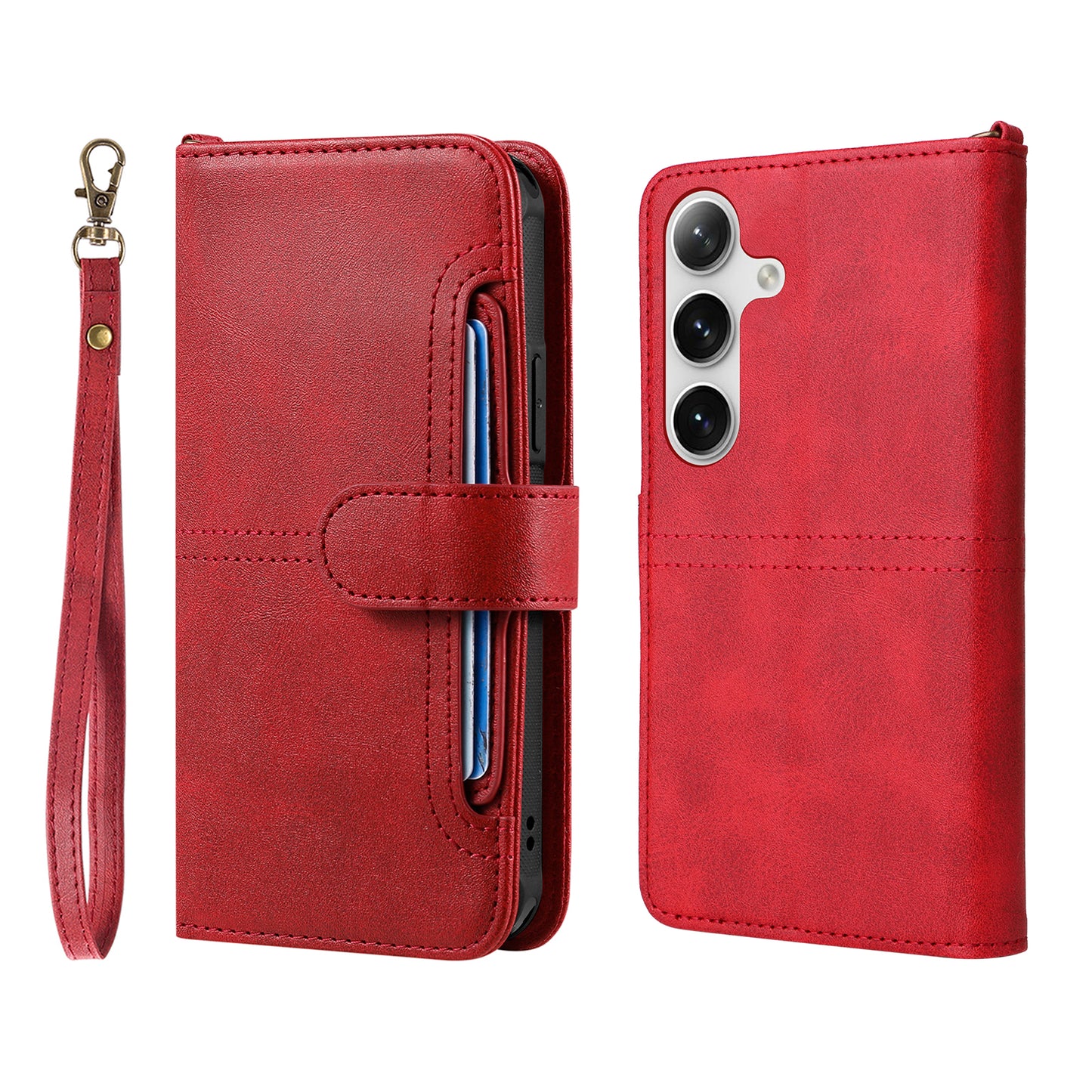 KT Leather Series-4 For Samsung Galaxy S24 Wallet Case 2-in-1 Detachable Flip Stand Phone Cover - Red