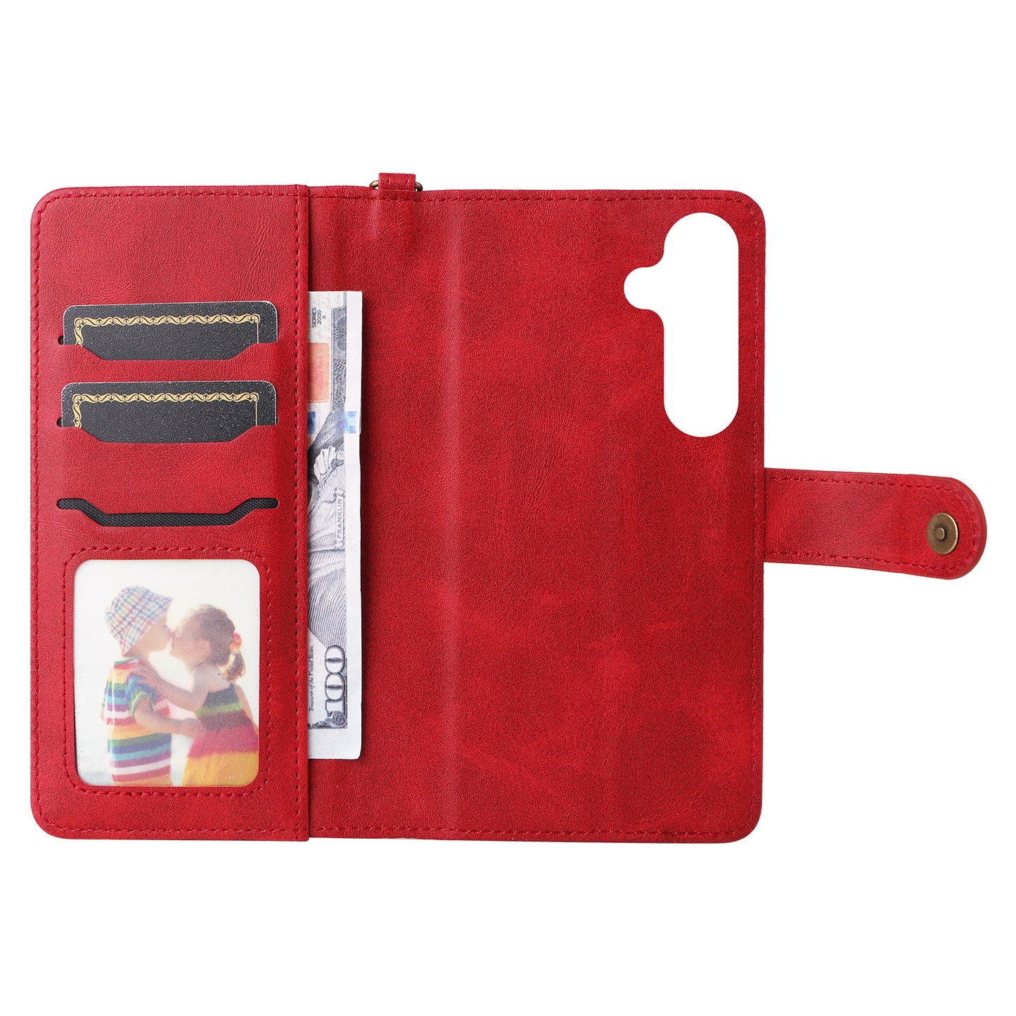 KT Leather Series-4 For Samsung Galaxy S24 Wallet Case 2-in-1 Detachable Flip Stand Phone Cover - Red