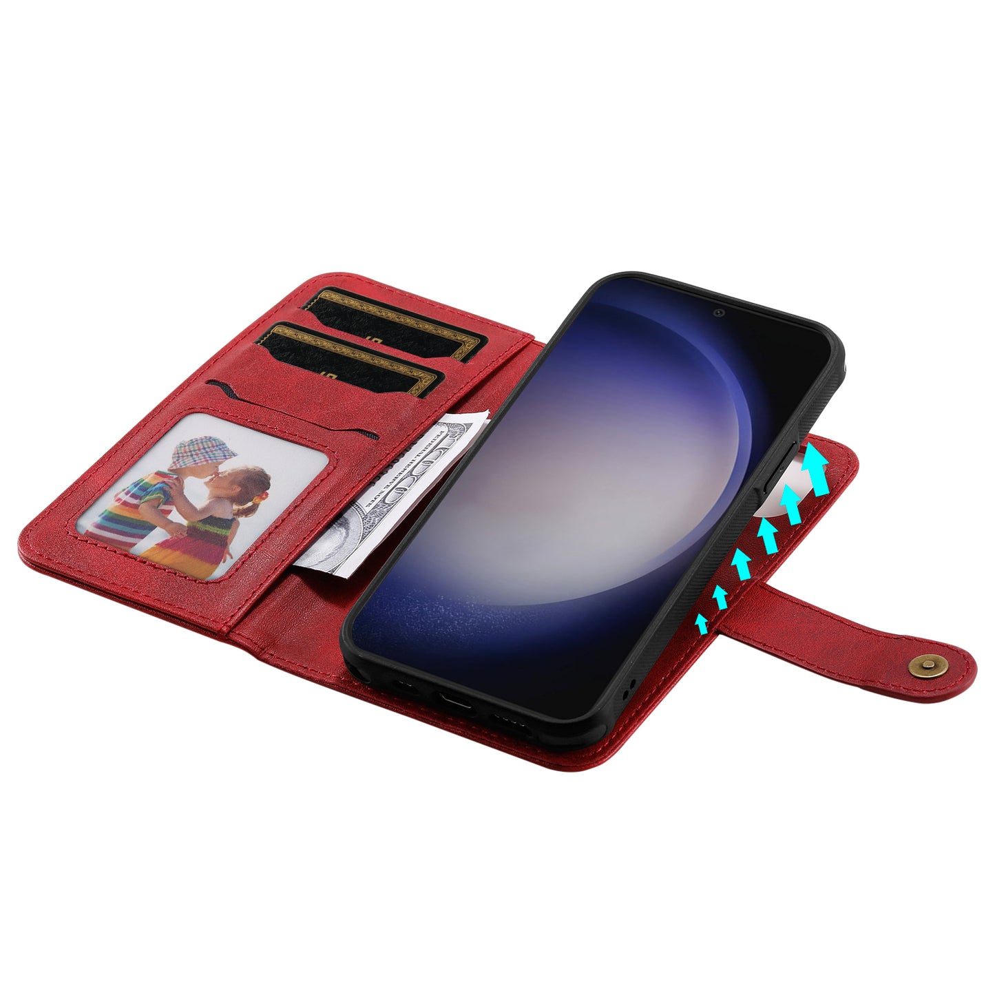 KT Leather Series-4 For Samsung Galaxy S24 Wallet Case 2-in-1 Detachable Flip Stand Phone Cover - Red