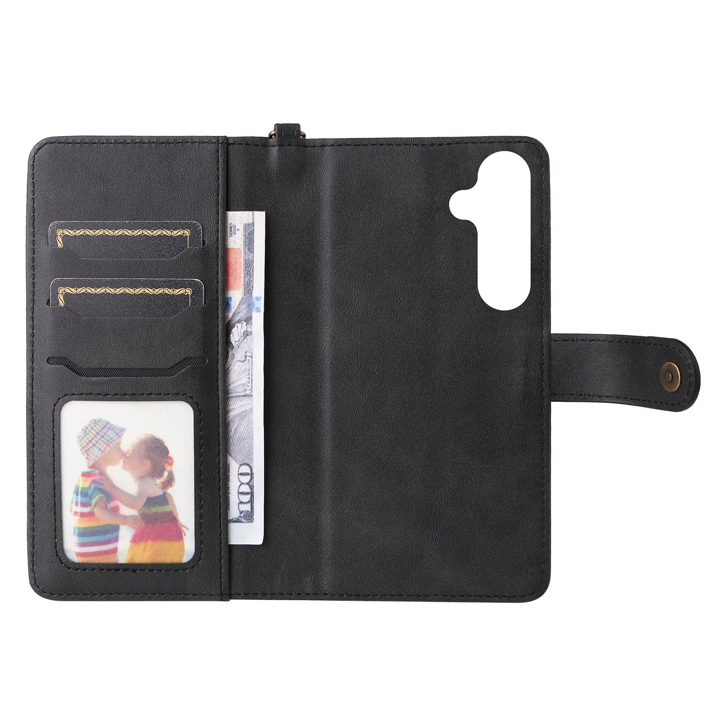 KT Leather Series-4 For Samsung Galaxy S24 Wallet Case 2-in-1 Detachable Flip Stand Phone Cover - Black