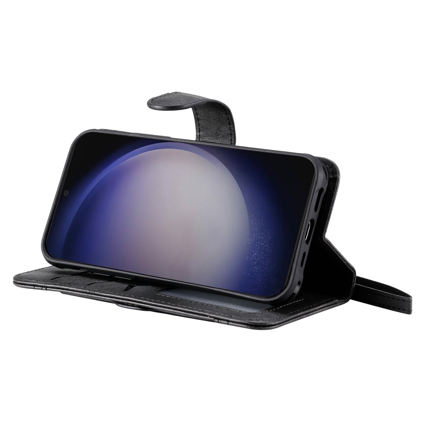 KT Leather Series-4 For Samsung Galaxy S24 Wallet Case 2-in-1 Detachable Flip Stand Phone Cover - Black