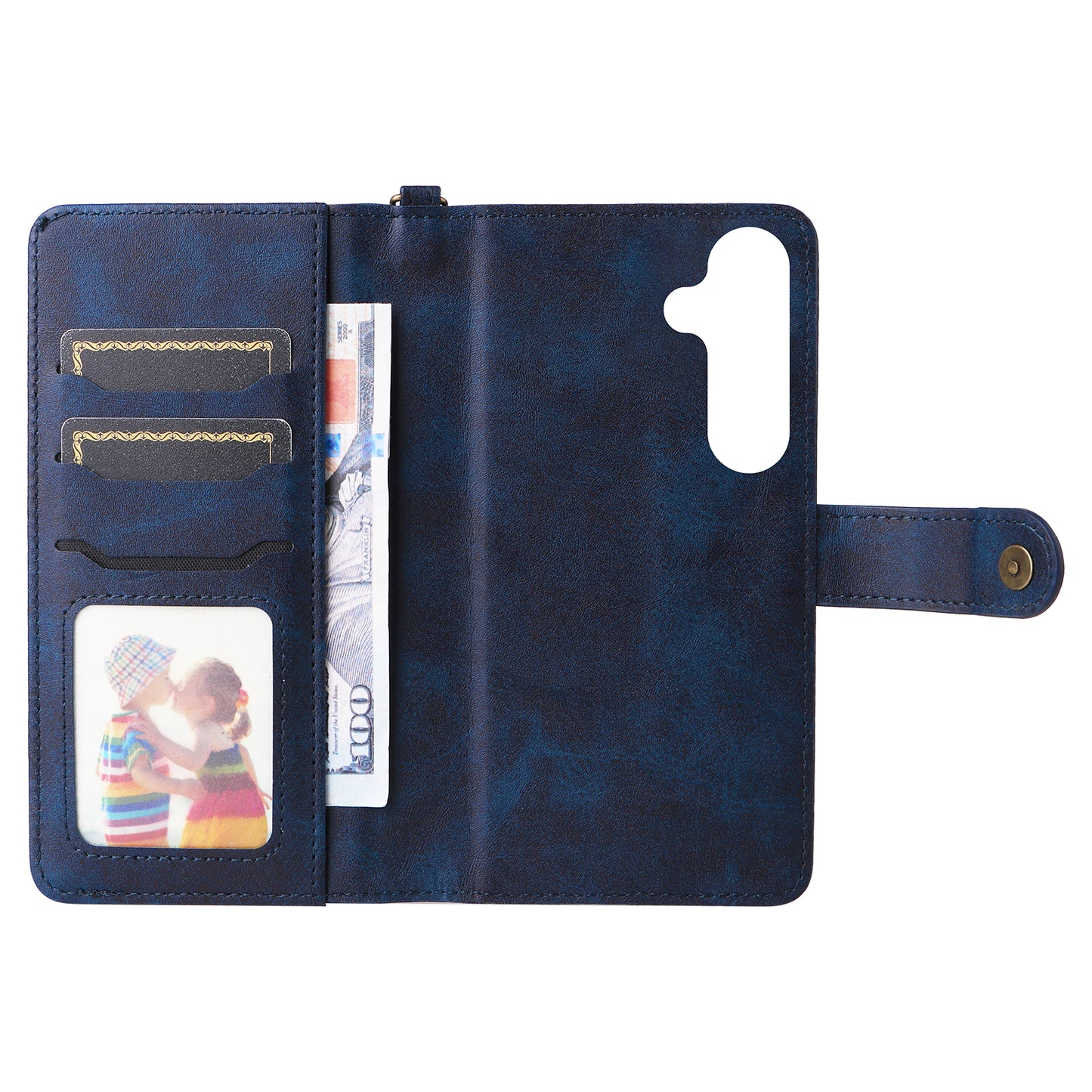 KT Leather Series-4 For Samsung Galaxy S24 Wallet Case 2-in-1 Detachable Flip Stand Phone Cover - Blue