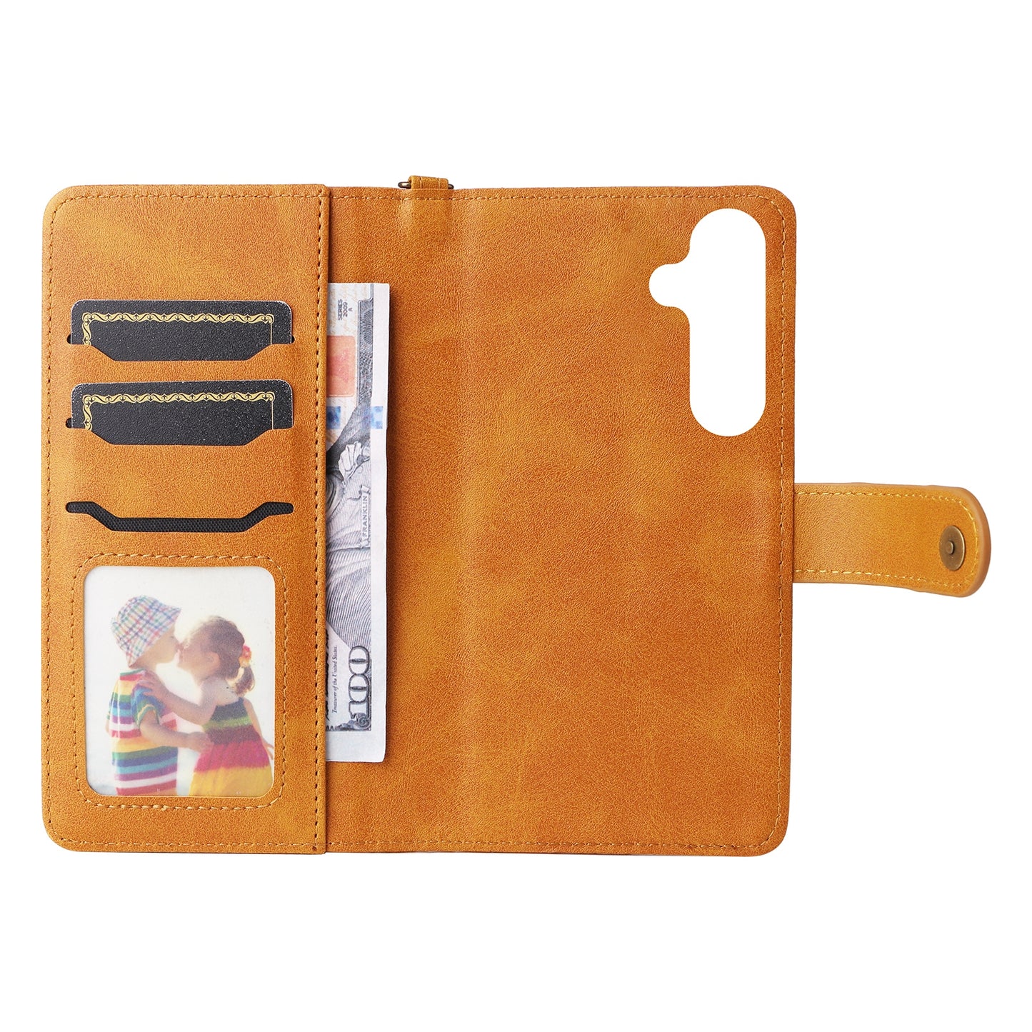 KT Leather Series-4 For Samsung Galaxy S24 Wallet Case 2-in-1 Detachable Flip Stand Phone Cover - Brown