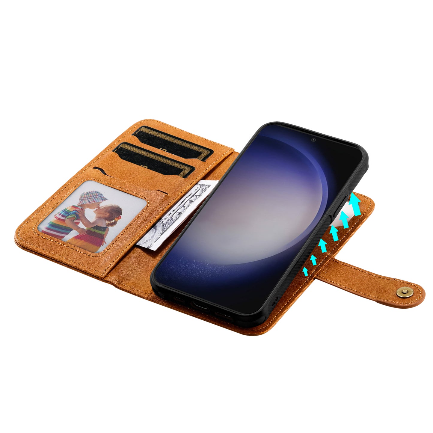 KT Leather Series-4 For Samsung Galaxy S24 Wallet Case 2-in-1 Detachable Flip Stand Phone Cover - Brown