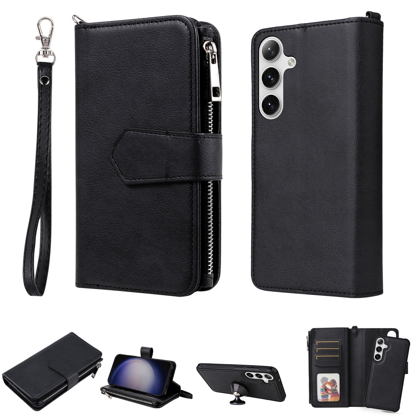 KT Multi-functional Series-4 for Samsung Galaxy S24+ Case Detachable 2-in-1 PU Leather Phone Cover - Black