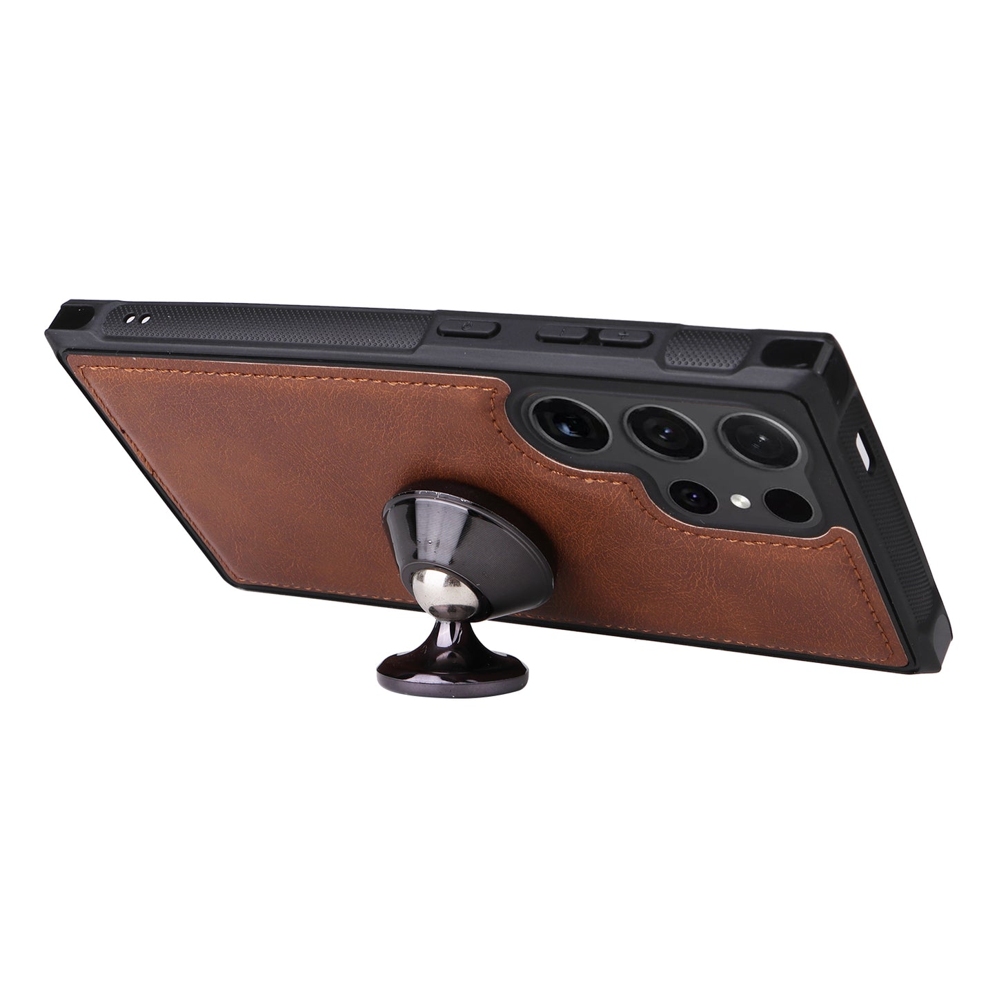 KT Multi-functional Series-4 for Samsung Galaxy S24 Ultra Case Magnetic Leather Zipper Pocket Phone Cover - Brown